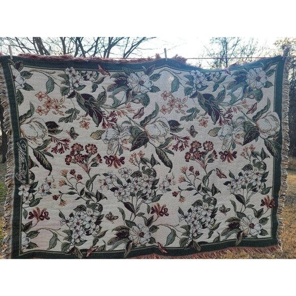 VTG Williamsburg Goodwin Weavers Reversible Floral Tapestry Throw Blanket - Picture 5 of 10